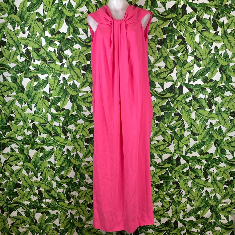 St. John Neon Pink Knot Drape Neck Maxi Dress
